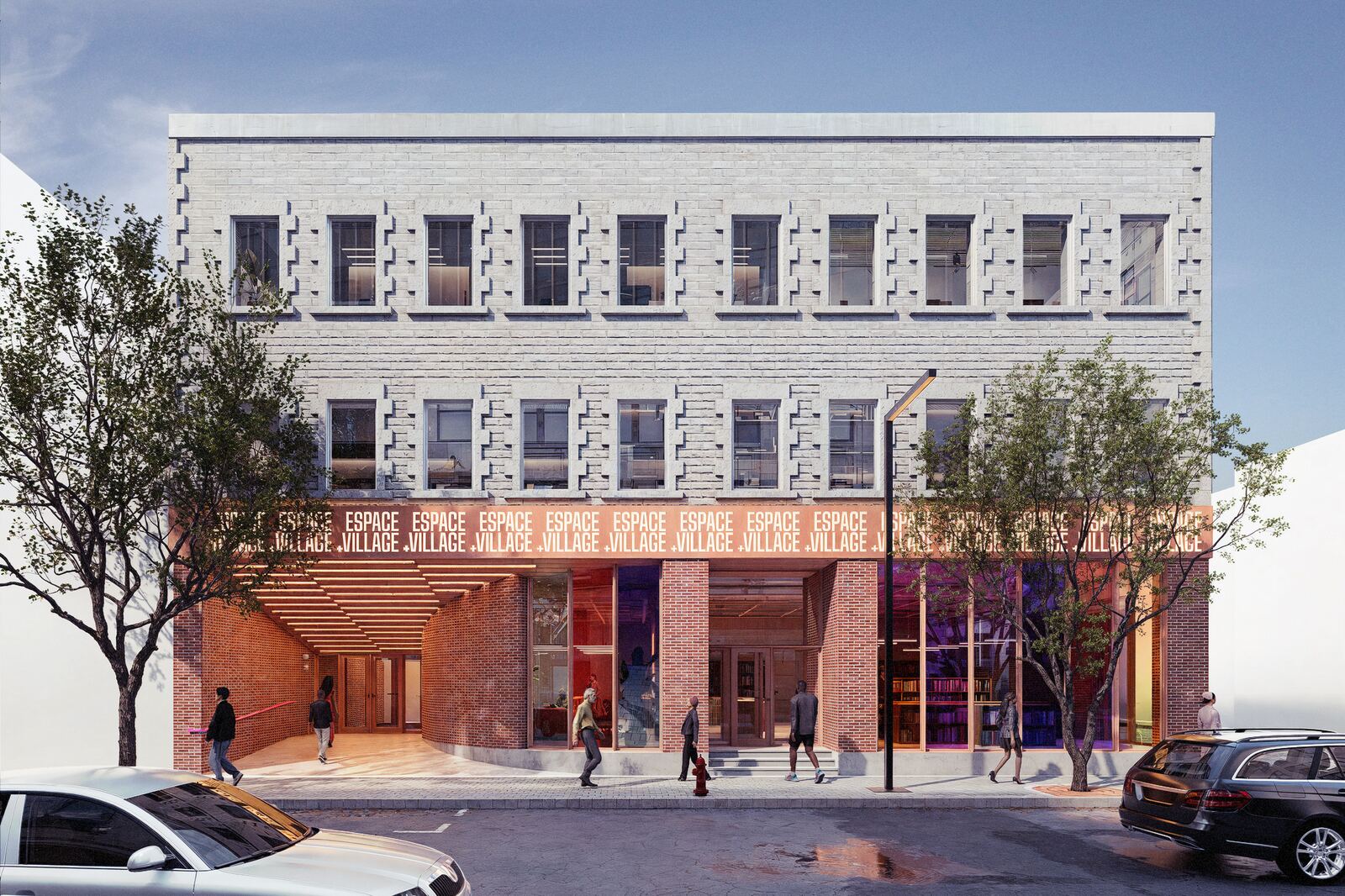 Vue de la façade du projet Espace+Village sur la rue Sainte-Catherine Est.